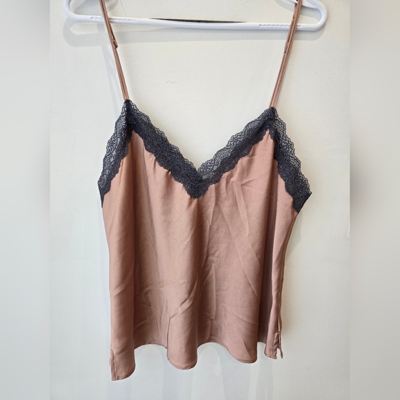 Etam Tops - ETAM Lace Trim Cami Top GREY BROWN Coffee Size XL